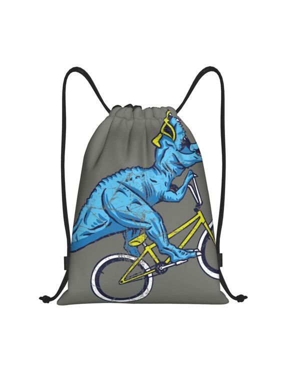 Fun Riding Dinosaur Print Drawstring Backpack,Drawstring Bags String Backpack Gym Cinch Sack Backpack Sport Bag Draw-Medium