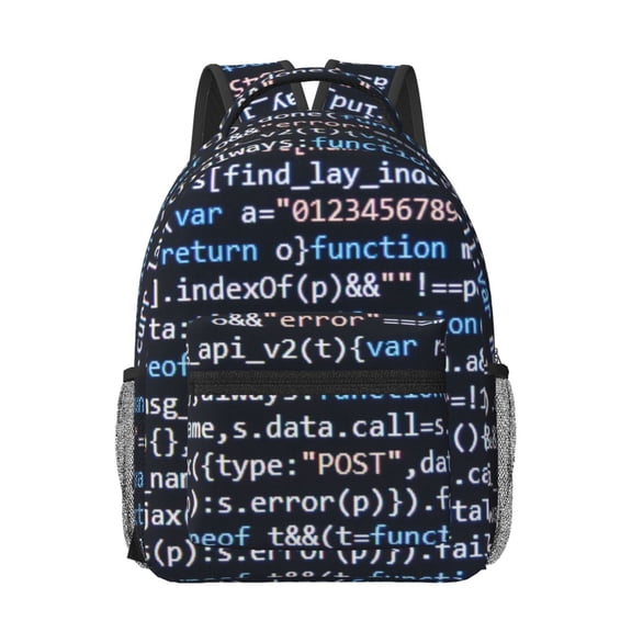 Honeii Function Source Code Print Backpack for School,15.6 inch Laptop Back Pack for High School and College Students, Waterproof Computer Bookbag-One Size