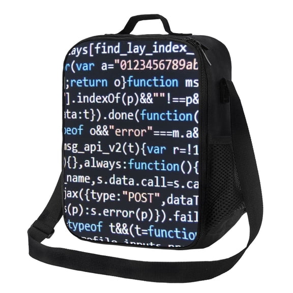 Honeii Function Source Code Print Insulated Lunch Bag, Reusable Lunch Box for Adult, Leakproof Cooler Bag for Work Office Travel Picnic