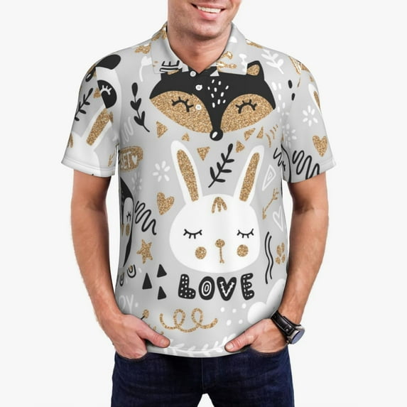 Honeii Funny Animals Series print Polo Shirt, a classic short-sleeved, button-down golf shirt designed for menLarge