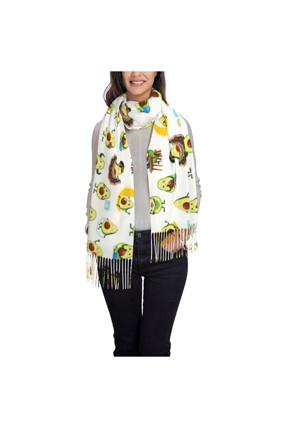 Funny Avocado In Mexican Clothes Print Scarf Oversized Scarf Tassel Fall Winter Thick Scarf Warm Shawl Women,Women's Scarves & Wraps
