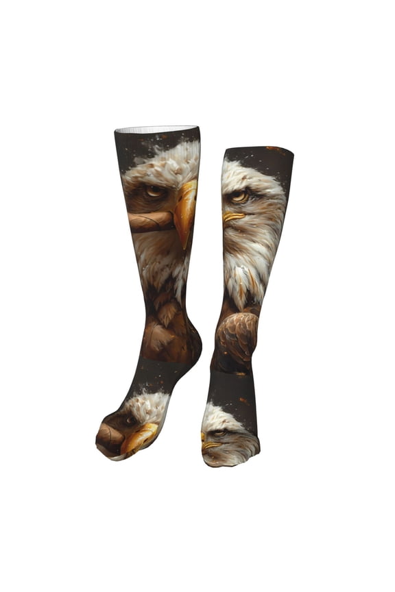 Funny Bald Eagle Print Calf Socks Sports Socks Seamless Toe, Trouser Socks,Knee High Long Socks for Women and Men-One Size
