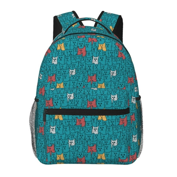 Honeii Funny Cat Blue Print Backpack for Both Men and Women, Basic Bookbag for College, Work, or Travel,Rucksack Computer Bag-One Size