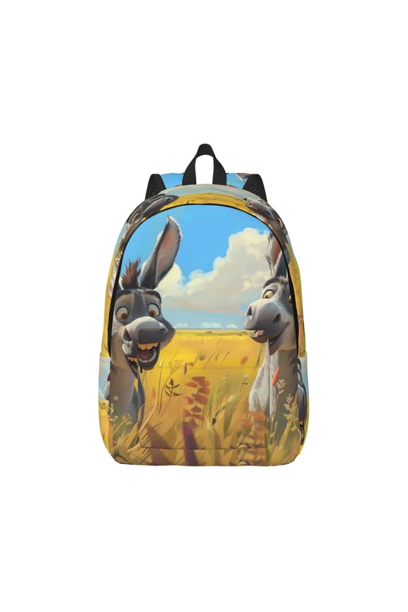 Funny Countryside Donkey Print Canvas College Laptop Backpack, Durable Rucksack Travel Notebook Bag School Backpack Book Bag for Men Women-Medium