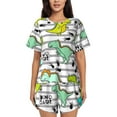 thumbnail image 1 of Honeii Funny Dinosaurs on Stripes for Women's Summer Pajama Set featuring Soft Short Sleeve Shirt & Matching Bottoms with Convenient Pockets for Relaxed Home Wear-Small, 1 of 6