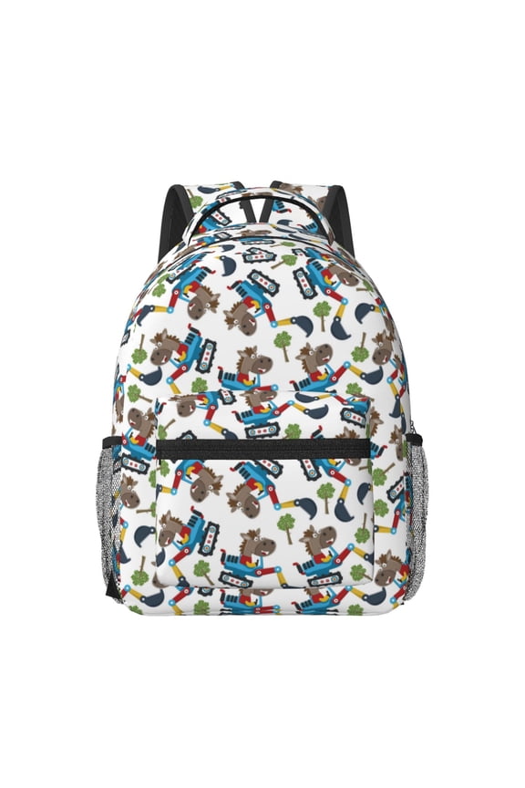 Funny Excavator Print Backpack for School,15.6 inch Laptop Back Pack for High School and College Students, Waterproof Computer Bookbag-One Size