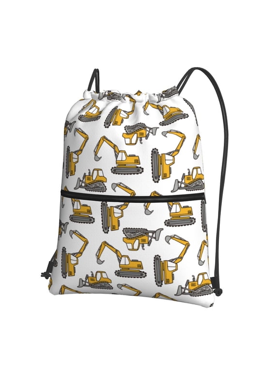 Funny Excavator Print Drawstring Backpack,String Bag,Sackpack Cinch Water Resistant Nylon for Gym Shopping Sport Yoga