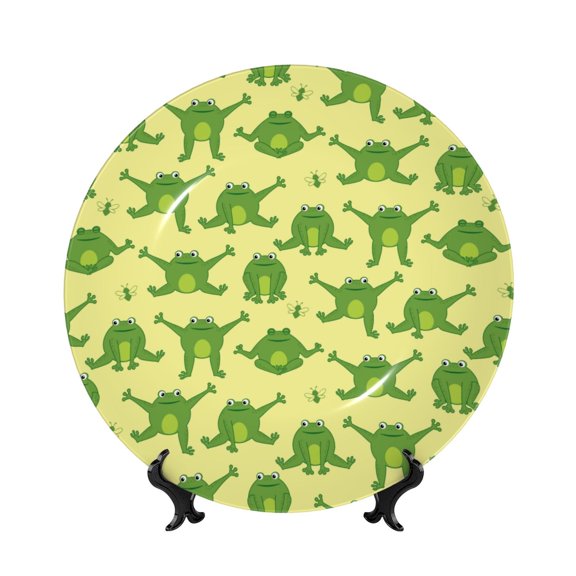 Honeii Funny Frogs Print Elegant Bone China Decorative Plate, Porcelain Plate,Art Crafts,Ceramic Ornaments for Home Office Wall Decor-10in