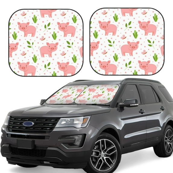 Honeii Funny Little Pigs Print Foldable Car Sun Shade for Windshield, 2-Piece UV Protection Shade, Protects Car Interior, Ideal for Cars, Trucks, SUVs-Small