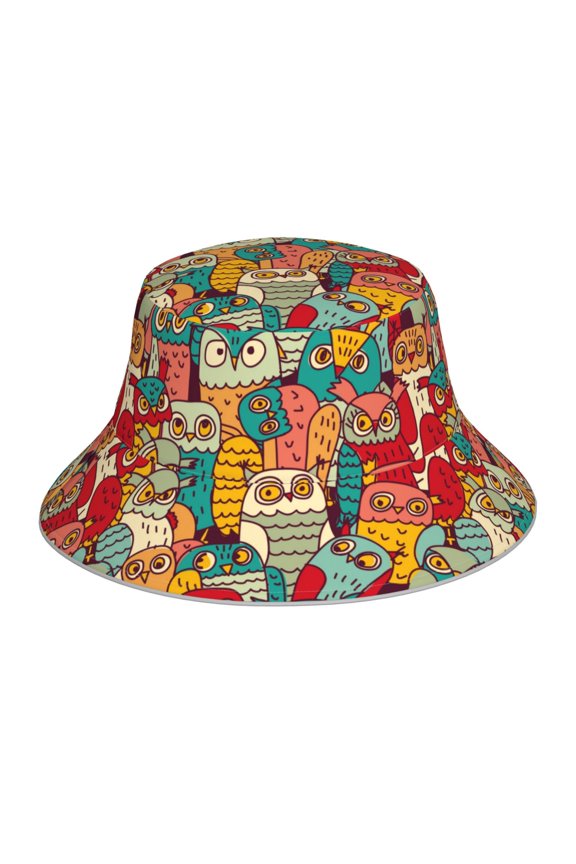 Funny Owl Bird for Unisex Bucket Hat Waterproof Rain Hat Reversible Shiny Rave Bucket Hat for Concert Festival Boonie Cap