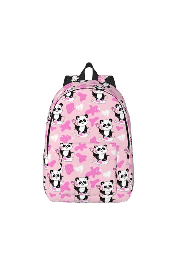 Funny Panda Draws A Heart Print Canvas College Laptop Backpack, Durable Rucksack Travel Notebook Bag School Backpack Book Bag for Men Women-