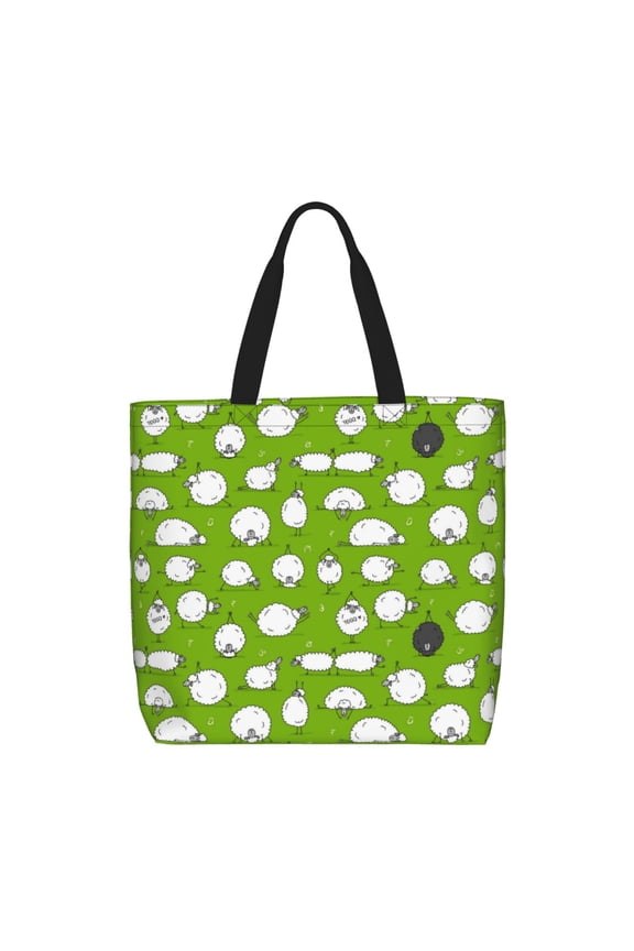 Funny Sheep Doing Yoga Print Tote Bag, Reusable Grocery Shopping Bag,Shoulder Bag with Inner Pocket