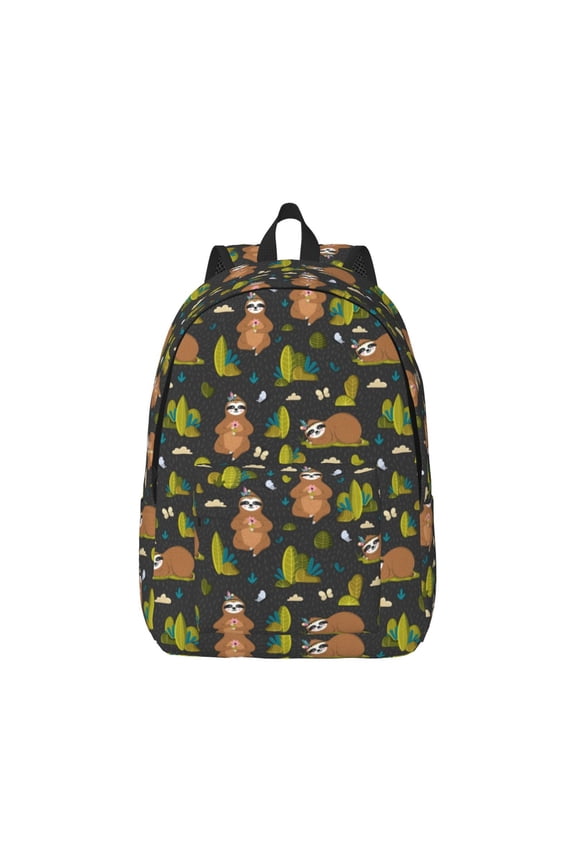 Funny Sloths In The Forest Print Canvas College Laptop Backpack, Durable Rucksack Travel Notebook Bag School Backpack Book Bag for Men Women-