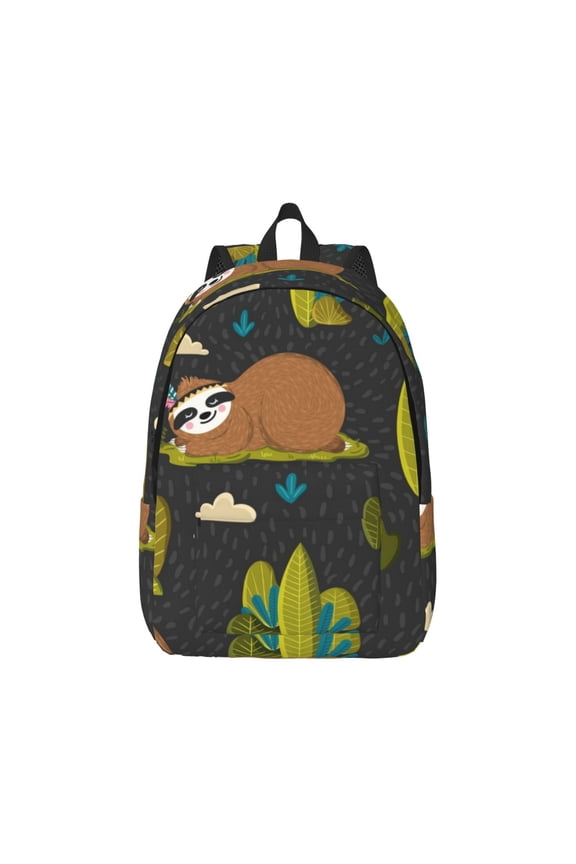 Funny Sloths In The Forest Print Canvas College Laptop Backpack, Durable Rucksack Travel Notebook Bag School Backpack Book Bag for Men Women-Small