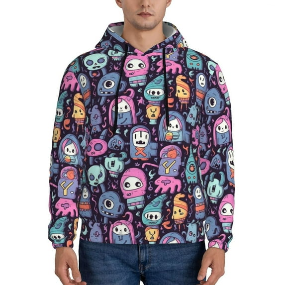 Honeii Funny colorful skull ghost Pattern Mens Hoodies Men's Loose Sleeve Sweatshirt,Pullover Hooded Sweatshirt for Men,Essentials Hoodie-Large