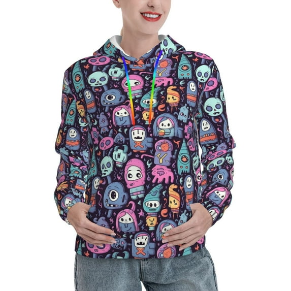 Honeii Funny colorful skull ghost Pattern Womens Oversized Hoodies Long Sleeve Sweatshirts Pullover Fall Outfits with Pocket-Medium