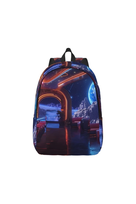 Futuristic Bar Space View Print Canvas College Laptop Backpack, Durable Rucksack Travel Notebook Bag School Backpack Book Bag for Men Women-
