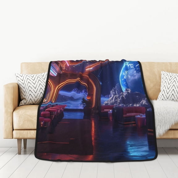 Honeii Futuristic Bar Space View for Throw Blanket for Couch - Thick Blanket, Soft Fuzzy Plush Throw Blanket for All Seasons, Double Sided Blanket,50x60 In