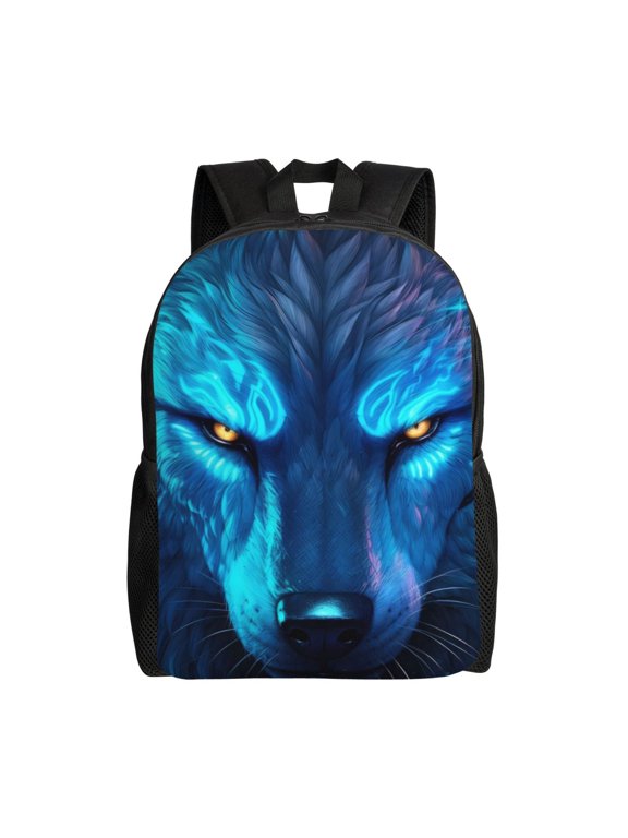 Futuristic Blue Light Wolf Print Laptop Backpack for Work, College, Travel, Daily Backpacks for Men Women, Sport Rucksack,Computer Bag