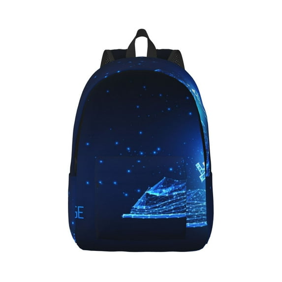 Honeii Futuristic Book Knowledge Print Canvas College Laptop Backpack, Durable Rucksack Travel Notebook Bag School Backpack Book Bag for Men Women-Medium