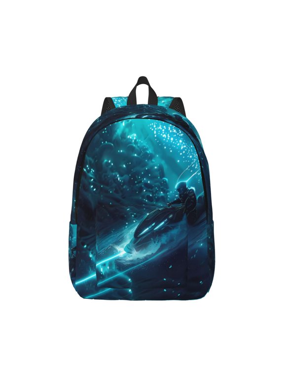 Futuristic Jet Ski Adventure Print Canvas College Laptop Backpack, Durable Rucksack Travel Notebook Bag School Backpack Book Bag for Men Women-Small