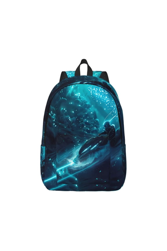 Futuristic Jet Ski Adventure Print Canvas College Laptop Backpack, Durable Rucksack Travel Notebook Bag School Backpack Book Bag for Men Women-Small