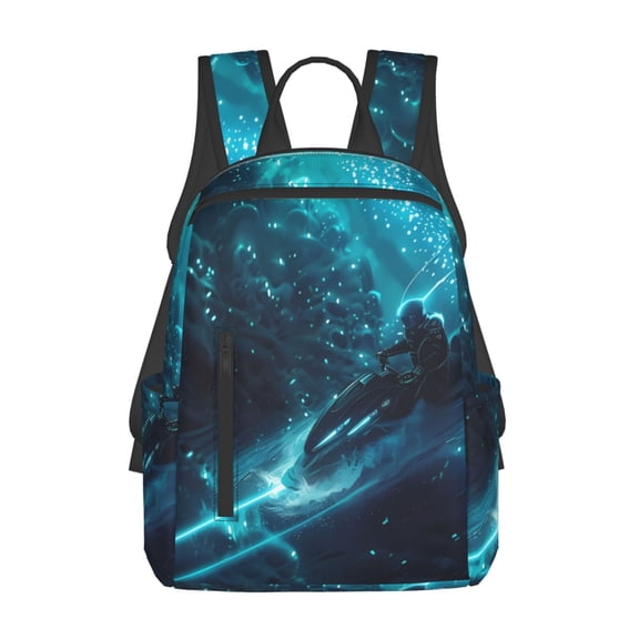 Honeii Futuristic Jet Ski Adventure Print Lightweight Backpacks,Carry on Backpack,Durable Backpack for School, Work & Travel