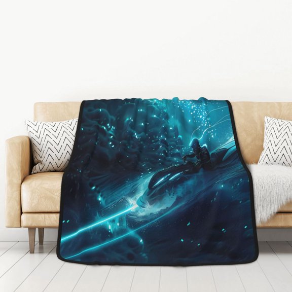 Honeii Futuristic Jet Ski Adventure for Throw Blanket for Couch - Thick Blanket, Soft Fuzzy Plush Throw Blanket for All Seasons, Double Sided Blanket,50x60 In