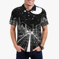 thumbnail image 1 of Honeii Futuristic Moonlit Cityscape Print Polo Shirt, A Classic Short-Sleeved, Button-Down Golf Shirt for Men,Mens Polo Shirts Short Sleeve-Large, 1 of 6