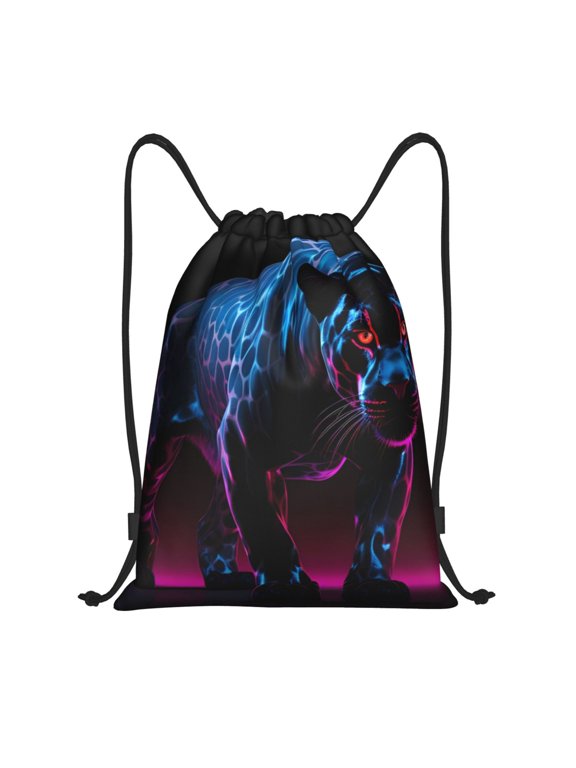 Futuristic Purple Panther Print Drawstring Backpack,Drawstring Bags String Backpack Gym Cinch Sack Backpack Sport Bag Draw-Small