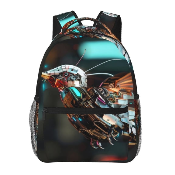 Honeii Futuristic Robot Hummingbird Print Backpack for Both Men and Women, Basic Bookbag for College, Work, or Travel,Rucksack Computer Bag-One Size