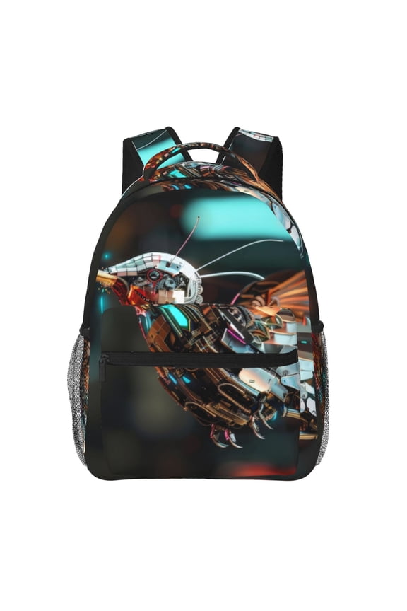Futuristic Robot Hummingbird Print Backpack for Both Men and Women, Basic Bookbag for College, Work, or Travel,Rucksack Computer Bag-One Size