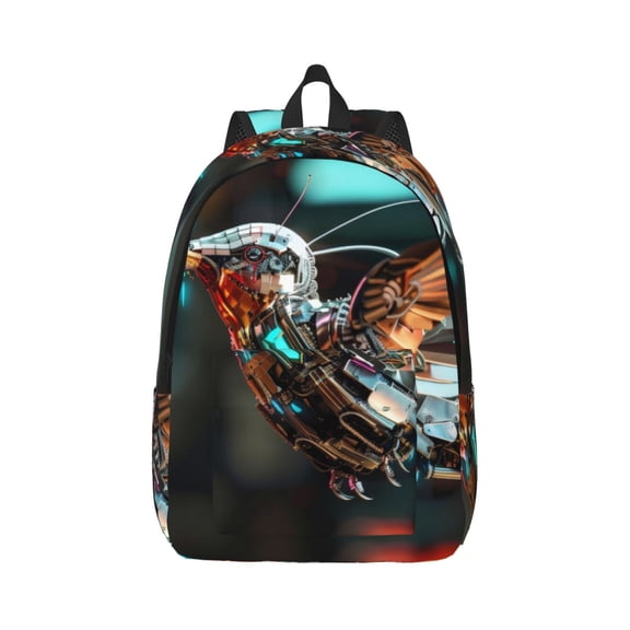 Honeii Futuristic Robot Hummingbird Print Canvas College Laptop Backpack, Durable Rucksack Travel Notebook Bag School Backpack Book Bag for Men Women-Medium