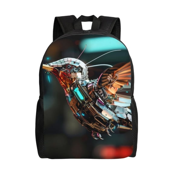 Honeii Futuristic Robot Hummingbird Print Laptop Backpack for Work, College, Travel, Daily Backpacks for Men Women, Sport Rucksack,Computer Bag
