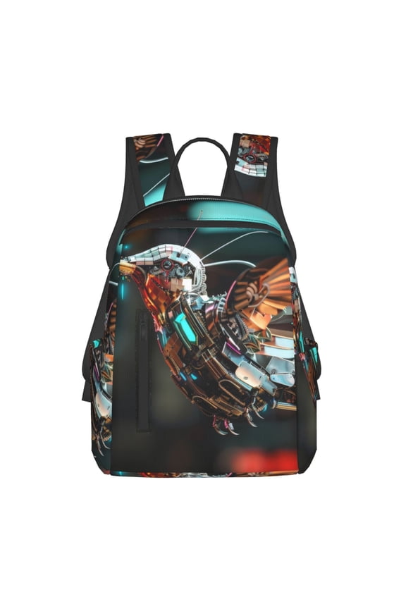 Futuristic Robot Hummingbird Print Lightweight Backpacks,Carry on Backpack,Durable Backpack for School, Work & Travel