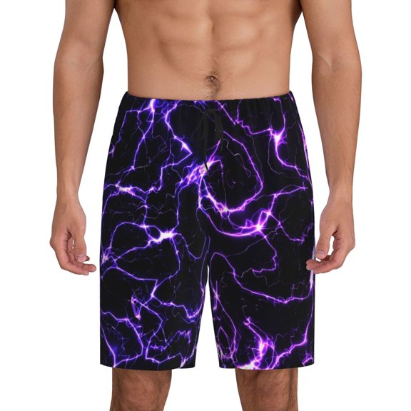 Honeii Galaxy Lightning Print Men's Pajama Sleepwear Shorts - a comfy pajama bottom and lounge short for Relaxed Home Wear-Large