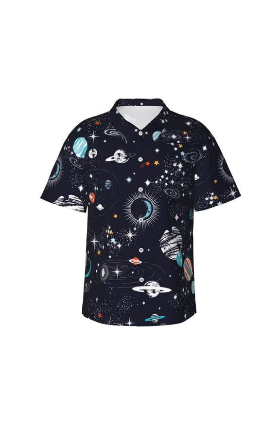 Galaxy2 Print Men’s Hawaiian Shirt,Classic Button-Down Short Sleeve Shirt, for Beach, Vacation, and Outdoor Activities,Small