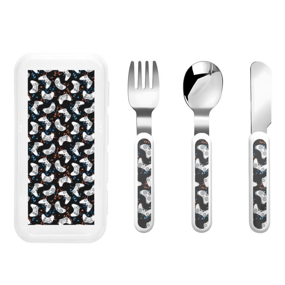Honeii Game Print Children's Knife, Fork And Spoon Set,Reusable Utensils Set with Case,Travel Cutlery Set,for Kids Adults Camping