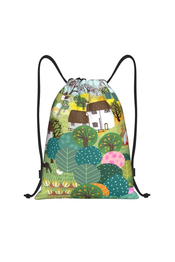 Garden Farm Print Drawstring Backpack,Drawstring Bags String Backpack Gym Cinch Sack Backpack Sport Bag Draw-Small