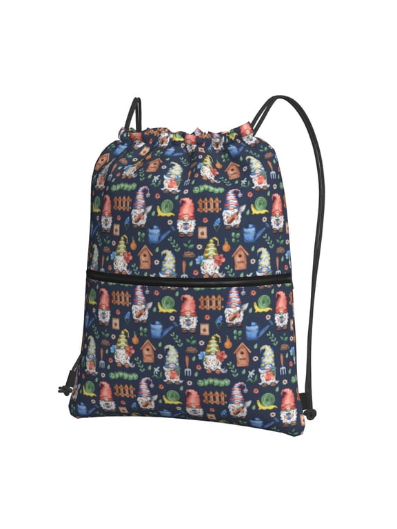Garden Gnomes Print Drawstring Backpack,String Bag,Sackpack Cinch Water Resistant Nylon for Gym Shopping Sport Yoga