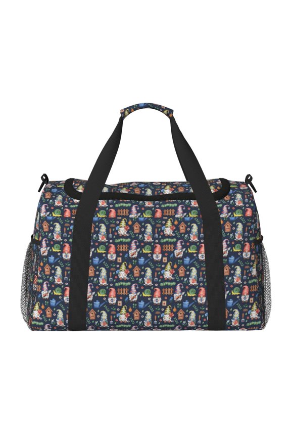 Garden Gnomes Print Gym Bag,Carry on Weekender Overnight Bag, Travel Duffel Bags, Personal Item Travel Bag,Tote Bag,Workout Dance Bag