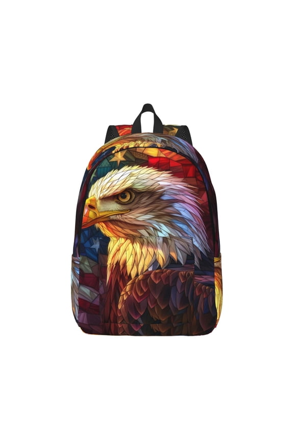 Geometric American Bald Eagle Print Canvas College Laptop Backpack, Durable Rucksack Travel Notebook Bag School Backpack Book Bag for Men Women-Medium