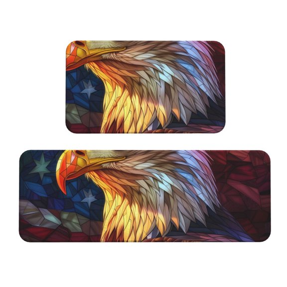 Honeii Geometric American Bald Eagle Print Kitchen Mat [2 PCS] for Floor, Waterproof Non-Slip Rugs, Kitchen Decor,Standing Mat for Floor,Office, Sink, Laundry
