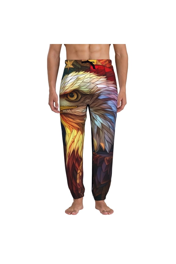 Geometric American Bald Eagle Print Mens Jogger Sweatpants, Men's Lounge Pants with Pockets-Large