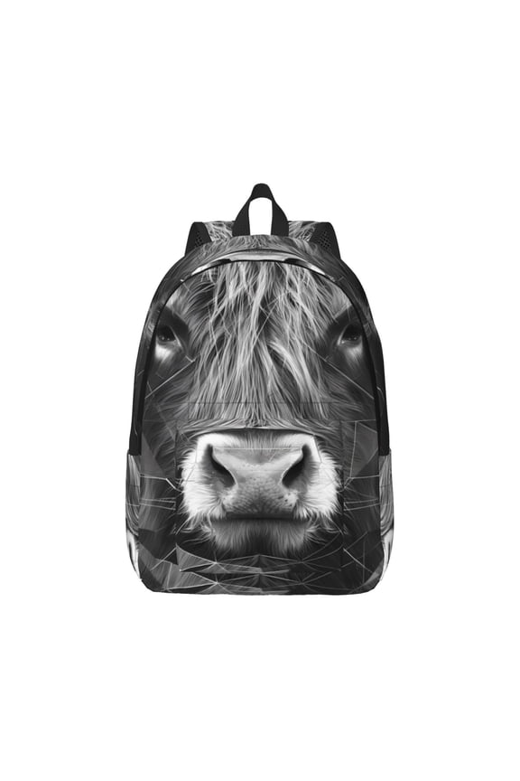 Geometric Bull Design Print Canvas College Laptop Backpack, Durable Rucksack Travel Notebook Bag School Backpack Book Bag for Men Women-Small