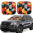thumbnail image 1 of Honeii Geometric Cube Pattern Art Print Foldable Car Sun Shade for Windshield, 2-Piece UV Protection Shade, Protects Car Interior, Ideal for Cars, Trucks, SUVs-Small, 1 of 6