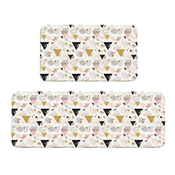 Honeii Geometric Triangle Print Kitchen Mat [2 PCS] for Floor, Waterproof Non-Slip Rugs, Kitchen Decor,Standing Mat for Floor,Office, Sink, Laundry