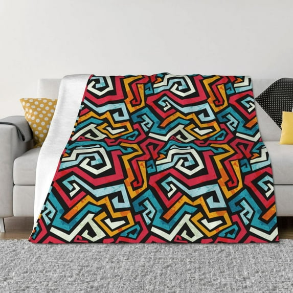 Honeii Geometry print throw blanket, crafted from cozy cotton flannel, offers versatile home decor as a bedding suitable for all seasons.-