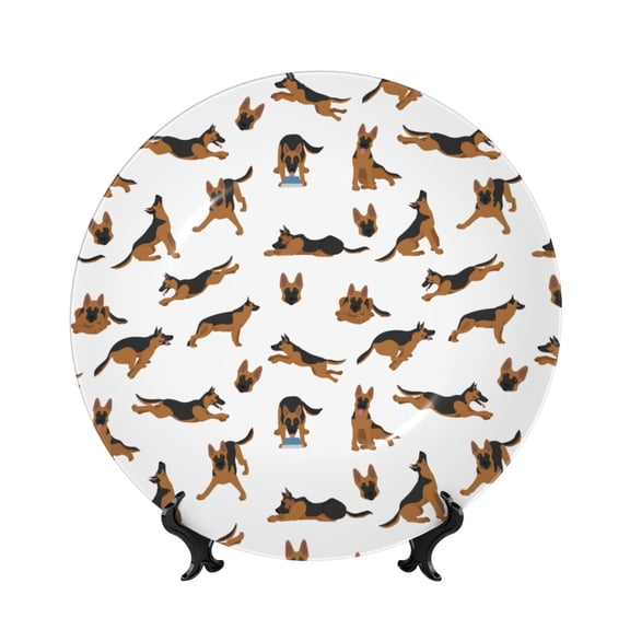Honeii German Shepherd Dog Print Elegant Bone China Decorative Plate, Porcelain Plate,Art Crafts,Ceramic Ornaments for Home Office Wall Decor-8in