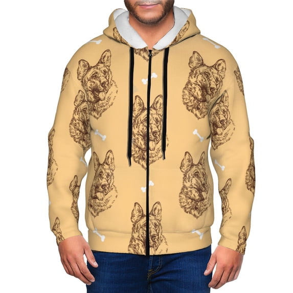 Honeii German Shepherd Dog Print Hoodies for Men, Pullover & Full Zip, Breathable Zip up Hoodie, Sweatshirt-3X-Large